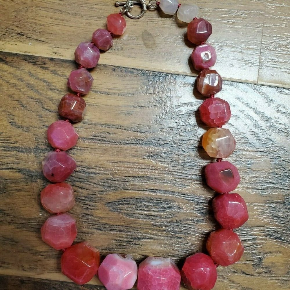 Pink Agate Necklace Rose Dragons Vein Statement Piece